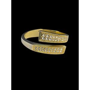 Goldtone Hinged Bangle Bracelet Rhinestones Adjustable